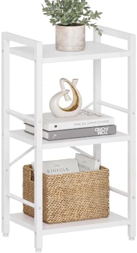 Small Bookshelf, 3-Tier Bookcase with Side Rails for Small Space