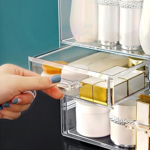 Clear Large Acrylic Makeup Organizer With Lid Cosmetic Storage Drawers Portable Makeup Organizers Dustproof And Waterpro