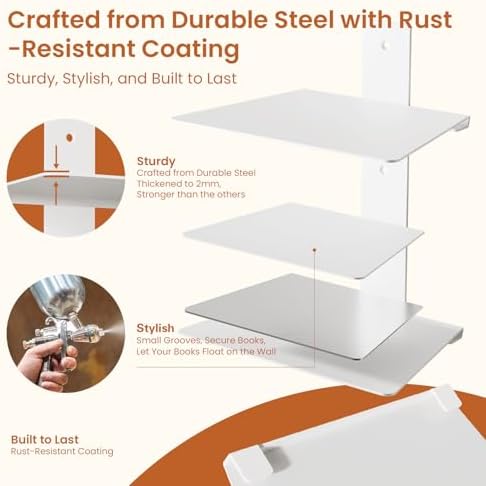 Wawocs Invisible Bookshelves for Wall, 6 Tier Floating Bookshelf Made of Heavy Duty Metal, Vertical Spine Book Tower Han