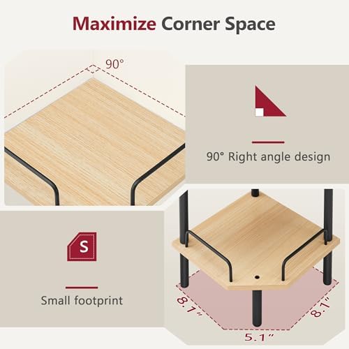 Tajsoon 3 Tier Corner Shelf Stand, Standing Corner Shelf Unit, Natural