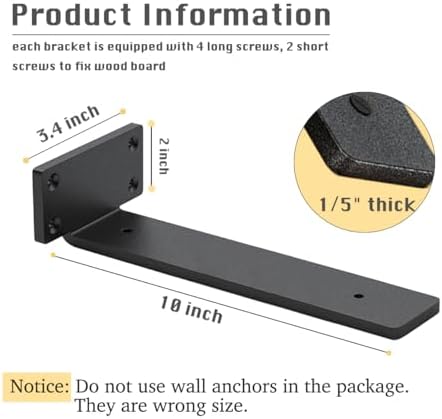 6 Pack Shelf Brackets 10 Inch Floating Shelf Bracket 1/5 inch Thick Heavy Duty Hidden Shelf Brackets Iron Metal Brackets
