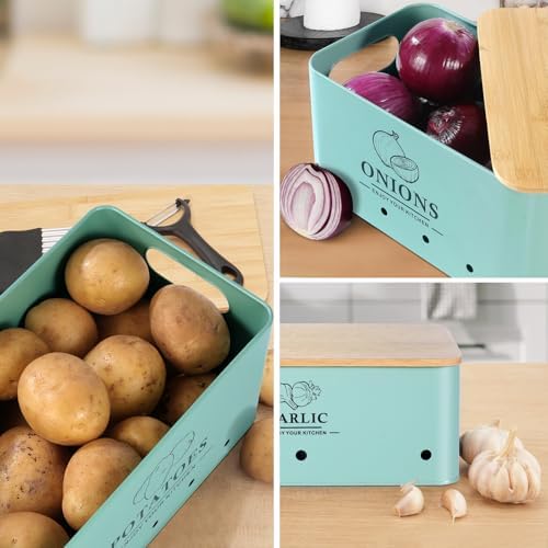 Kitchen Vegetable Storage Set of 3, Metal Onion Garlic Potato Storage Set, Kitchen Canisters Vegetable Keeper Containers