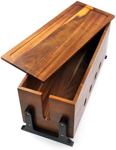 Large Wood Cable Management Box, Vintage Walnut Cord Organizer 14.1" x 6"