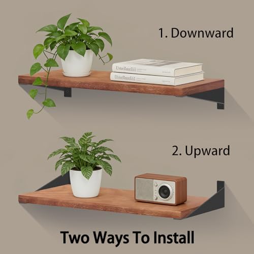 BRATA 8 Inch Shelf Brackets, Black, 4 Pack, Wall Shelving Brackets
