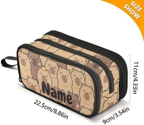 Custom Cute Capybara with Orange Pencil Case Box Boys Girls Personalized Name Large Pencil Pouch Stationery Pen Bag Organizer for Kids Adults School Office