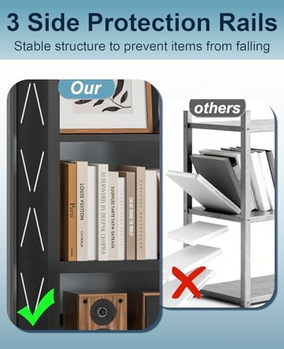 5-Tier Tall Book Shelf, Metal Bookcase with Adjustable Shelves