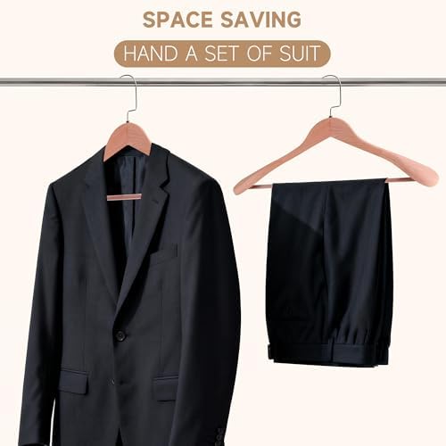 Wooden Suit Hangers with Non Slip Pants Bar, Cedar Wood, 2-Pack, 16"