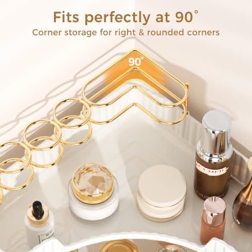 BEFSOP Corner Bathroom Counter Organizer, Upgraded 3-Tier Makeup Organizer Countertop with Makeup Brush Holder, Skincare