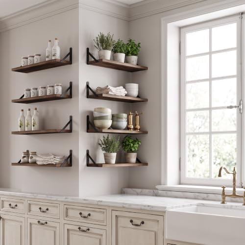 Fixwal Floating Wall Shelves, Set of 8, Width 4.75 Inches, Dark Carbonized