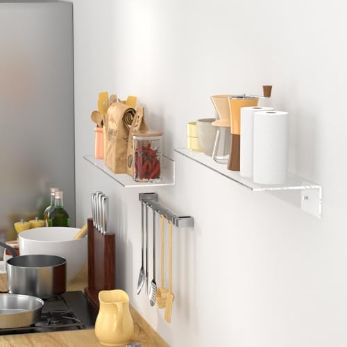 FEMELI 2 PCS 24" Acrylic Floating Shelves, Clear Shelf for Wall Display