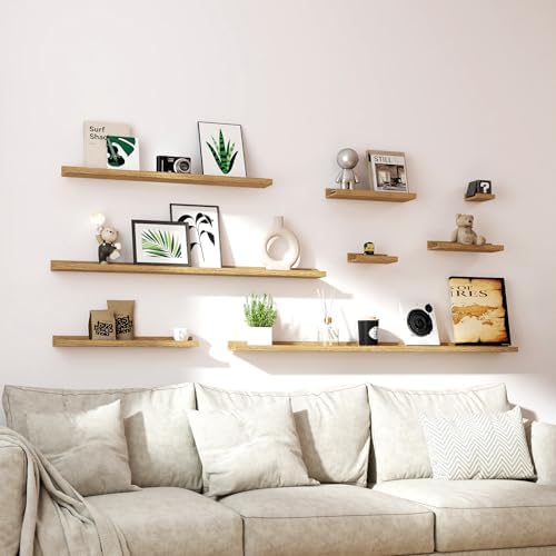Oak Floating Shelves for Wall Decor, 56 in Shelf with Lip, 2 Set
