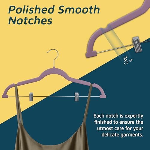 Lifemaster Velvet Skirt Hangers – with Adjustable Clips, 360 Degree Swivel Hook, and Non-Slip Shoulder Notch, Holds Up to 10 lbs, for Organizing Skirt, Pants, Dress, and Clothes, Pack of 30, Purple