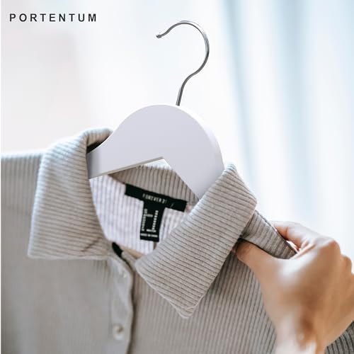 PORTENTUM Wooden Hangers, Pack of 20, White. 360º Swivel Hook, For All Types of Clothes, Trouser Hangers, Non-Slip Hange