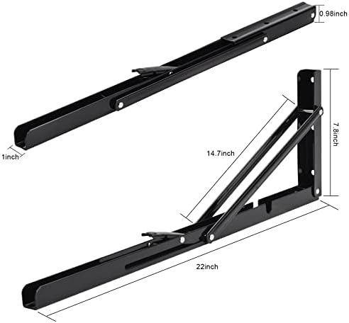 YUMORE 22 Inch Folding Shelf Bracket, Heavy Duty L Bracket, Black, 2 Pack