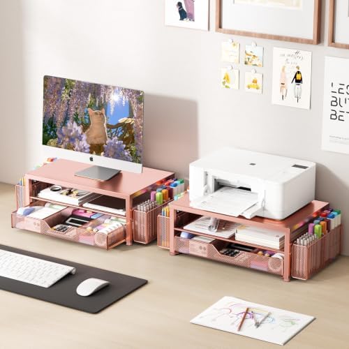 OPNICE Desk Organizers and Accessories, Computer Monitor Stand Riser with Drawer and 2 Pen Holders, Printer & Laptop Sta