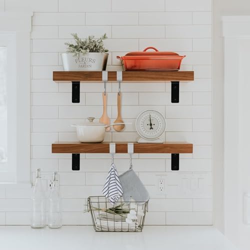 L Floating Shelf Brackets,8 Pack Heavy Duty L Brackets for Shelves, L 8" X H 6" Black Metal Countertop Support Brackets,