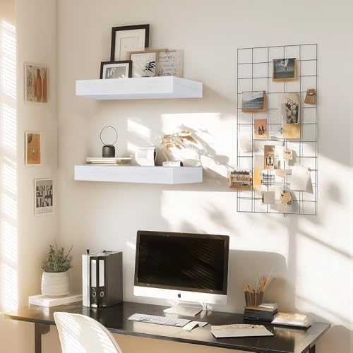 Floating Shelves, 17 Inch Wall Mounted Shelves, Set of 2, White
