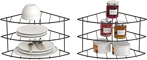 Deco Brothers 3-Tier Counter & Cabinet Corner Shelf Organizer, 2 Pack Black