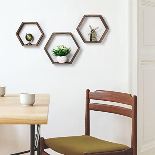 Hexagon Floating Shelves Set of 6, Paulownia Wood Honeycomb Wall Shelf