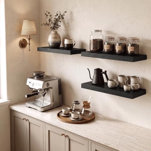 Black Floating Shelves for Wall, 20"L Bathroom Shelf, 8" Deep Wall Shelf