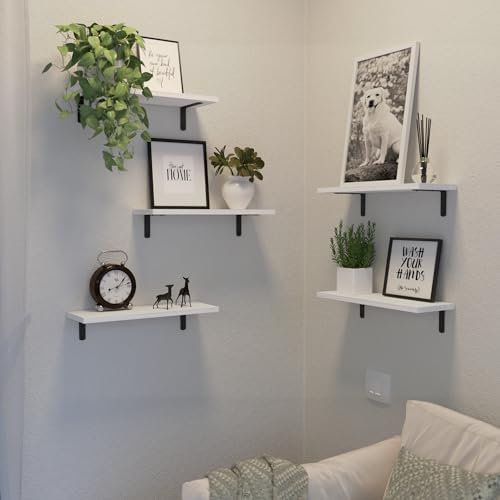 DOLLFIO Floating Wall Shelves, Decor & Storage, White, 16.5'', 5Pcs