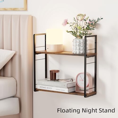 Floating Book Shelves for Wall, 2-Layer Wall Bookshelf for Book Storage, Space Saver, 16in Stud Hanging Shelf, Bedside S