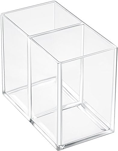 Gejoy 1 Pcs Acrylic Pencil Pen Holder for Desk, Clear 2 Compartment