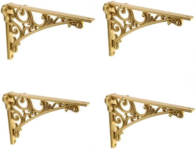 Decorative Shelf Bracket 12 inch Antique Gold Brackets for Shelving Solid Heavy Duty Vintage DIY Projects Hardware Inclu