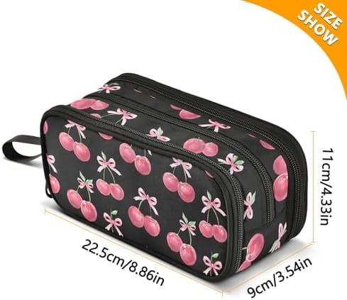 Watercolor Cherry Bow Pencil Case Box Boys Girls Large Pencil Pouch Zipper Compartments Big Capacity Stationery Pen Bag Organizer for Kids Teens Adults School Office