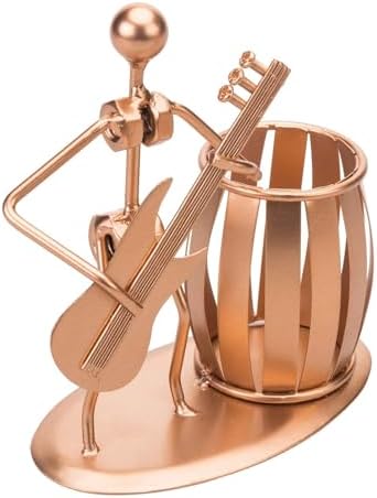 MyGift Pen Holder for Desk, Decorative Pencil Cup with Guitar Design, Accessories & Decor for Men, Gunmetal Gray Metal Desk