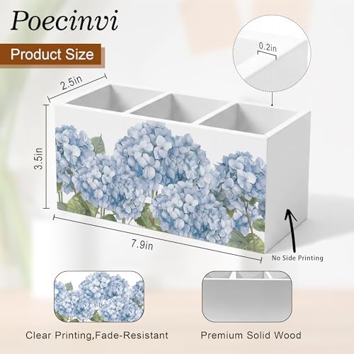 Vintage Blue Hydrangea Pen Holder for Home Office Desk, Hydrangea Decor, Rustic Cottagecore Blue Flower Botanical Wooden Box Sign Pencil Holder for Desk Shelf Organizer
