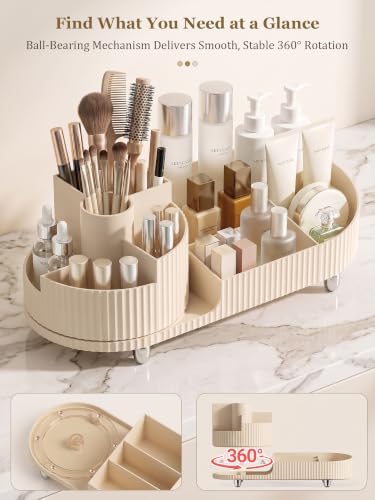 Booklov Rotating Makeup Organizer for Vanity Countertop, Cream