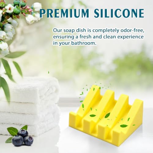 Self Draining Silicone Soap Dish Holder Waterfall Tray, 1 Pack Yellow