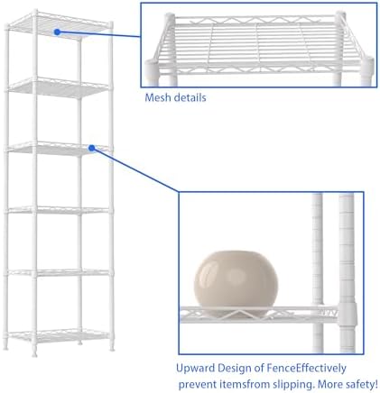 REGILLER 6 Wire Shelving Steel Storage Rack Adjustable Unit Shelves for Laundry Bathroom Kitchen Pantry Closet(White,11.