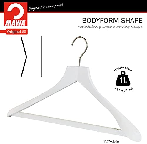 MAWA by Reston Lloyd, European Wooden Hanger, Beech Wood Body Form Hanger with Wide Supportive Shoulders, Rotating Chrom