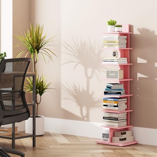 TUTOTAK Book Shelf, Narrow Spine Bookshelf, 8-Tier Bookcase for Small Space