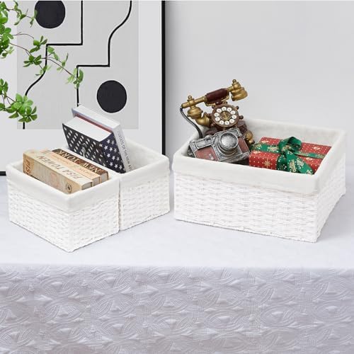 Vagusicc Wicker Basket, Set of 3 Hand-woven Storage Baskets for Organizing, Decorative Rectangle Wicker Storage Basket B