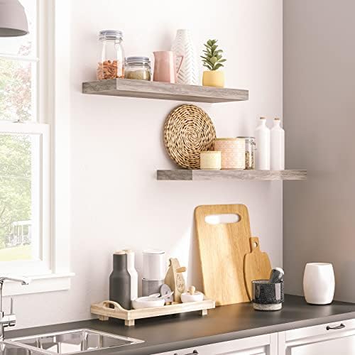 HOOBRO Floating Shelves for Wall, Wall Mounted Shelf Set of 2, 23.6" Hanging Shelf with Invisible Brackets, for Wall in