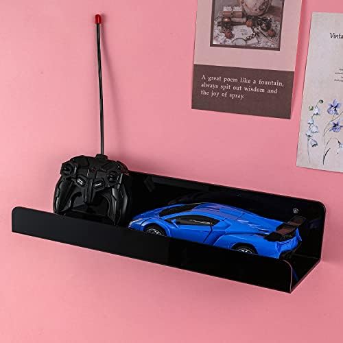 Sooyee 6 Pack Black Floating Shelves, 15 Inch Acrylic Shelves, Wall Mounted Bookshelf, Invisible Picture Ledge Display S