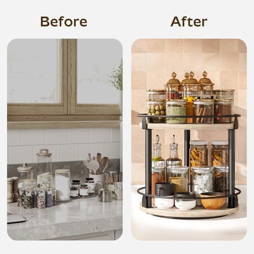 YATINEY Lazy Susan Organizer, Rotating Spice Rack, 2 Tier Spice Turntable Organizer, Industrial Turntable Spice Holder,