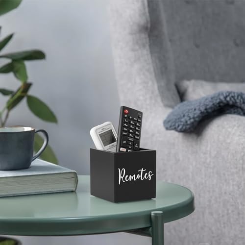 DRASTAR Remote Control Holder, Wood TV Remote Holder, Remote Storage Caddy, Remote Control Organizer (Black, 1 Slot)