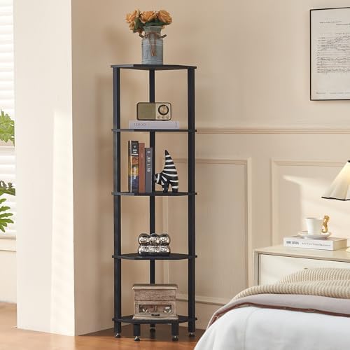 YUFAM 5-Tier Corner Shelf, Black