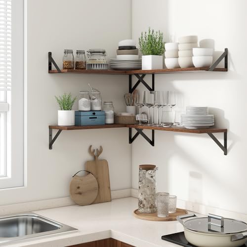 Axeman 24 Inch Floating Shelves, 8 Inch Deep Walnut Wall Shelves Set of 2