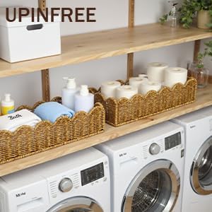 Toilet Paper Storage Organizer Basket, Scalloped Decorative Baskets for Over Toilet Shelves,Water Resistant & Easy Clean Handmade for Tank Top & Counter
