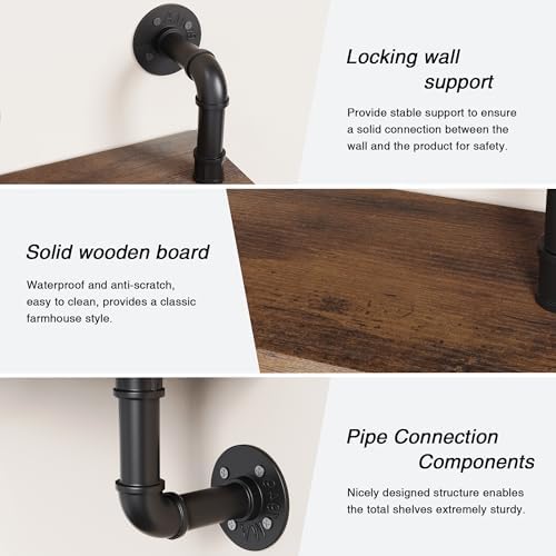 Merapi 3 Tier Rustic Floating Shelves Industrial Pipe Floating Shelf