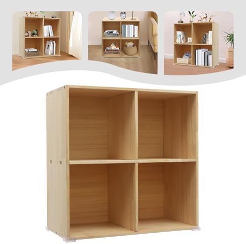 Solid Wood 4 Cube Storage Organizer Small Bookshelf for Small Spaces Wooden Cube Shelf Bookcase Floorstanding Storage Sh