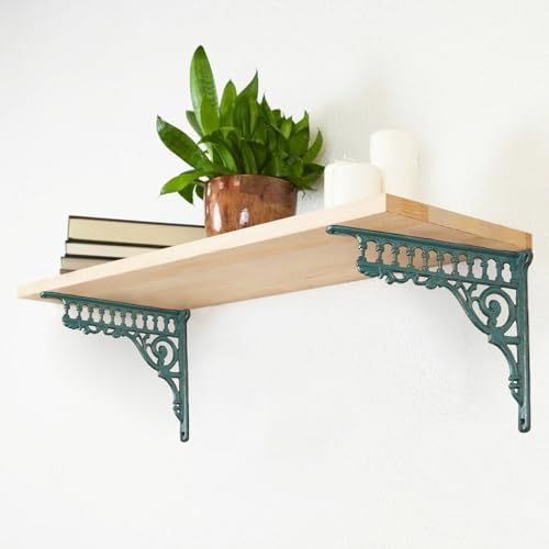 2PCS Cast Iron European Style Wall Shelf Brackets, 10.6in(L), Green