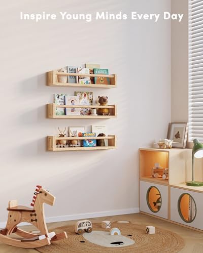 G&W Gruwald Nursery Book Shelves, Set of 3, Hanging Bookshelf, Wall Book Shelves for Bedroom Kids, Floating Shelf for Wall, Nursery Decor