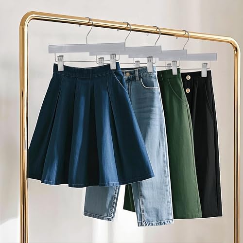 Quality Hangers Wooden Pants Hangers - 10-Pack Swivel Hook Cloth Hanger Set - Lotus Wood Skirt, Pant, Shorts and Slack Hangers with Adjustable Clip – Gray Clothing Hanger (Gray, 10)