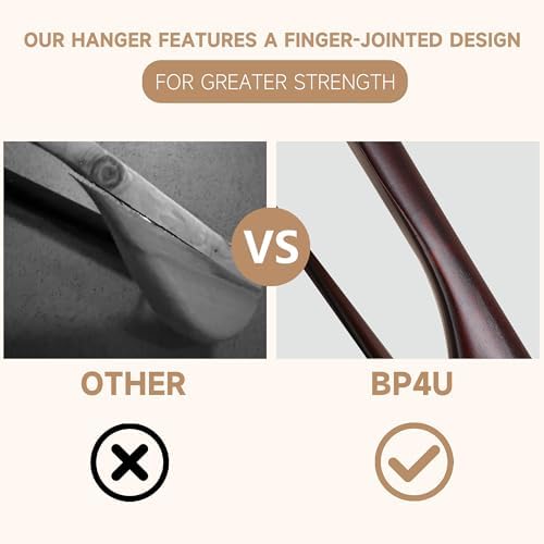 Wide Shoulder Wooden Hangers with Locking Bar, Dark Cherry, 2-Pack